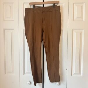 Anthropologie The Essential Slim Pants Brown Tobacco Pintuck Ankle Zip Womens 12